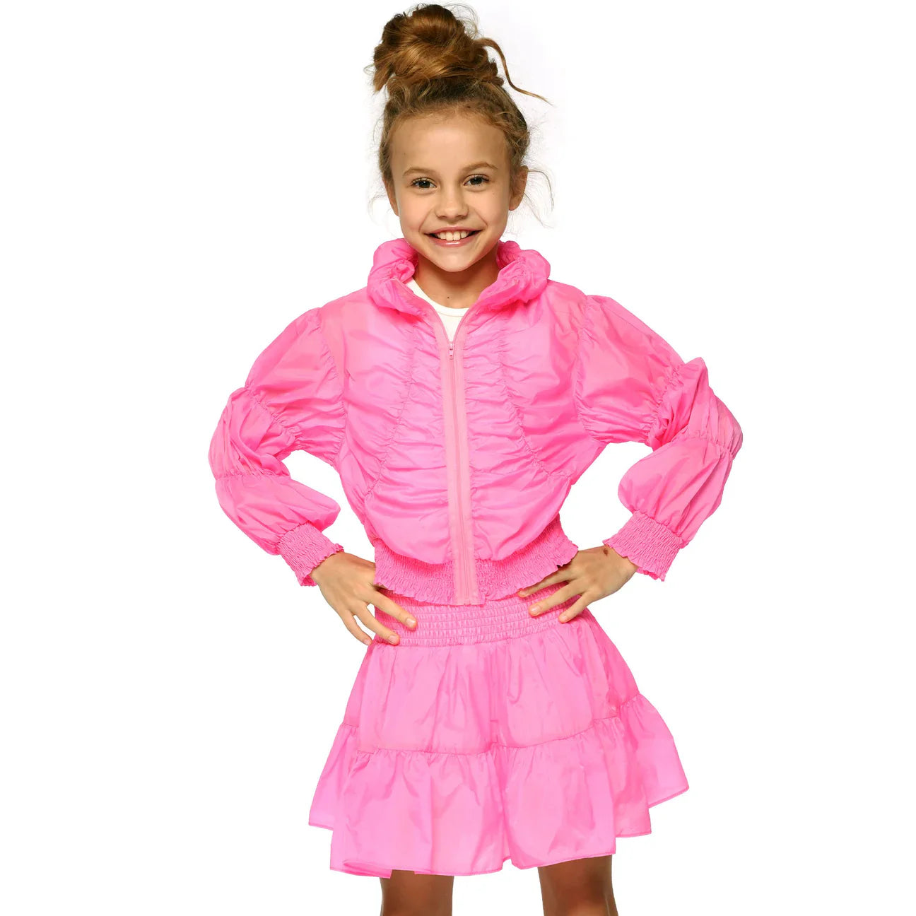 Smocked Yoke Parachute Skort, Hot Pink