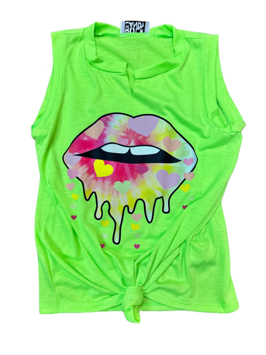 Heart Lips Tank, Lime