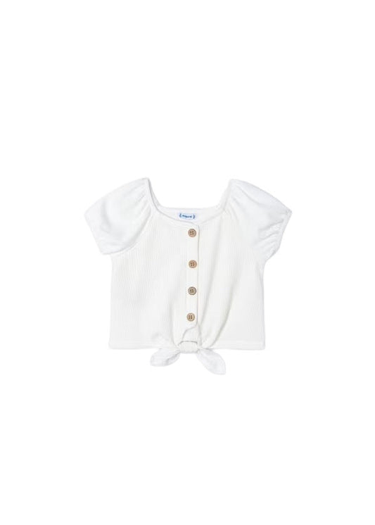 Ribbed Tie Front Tee, White