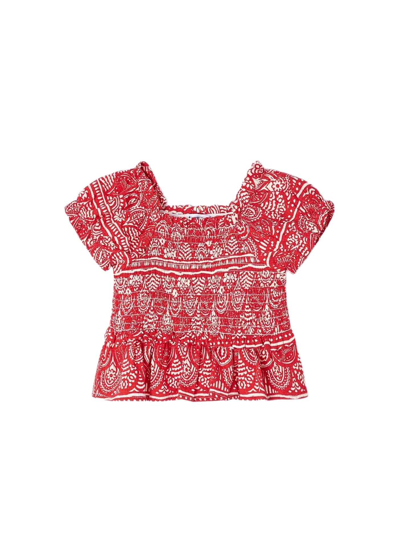 Printed Smocked Top, Red