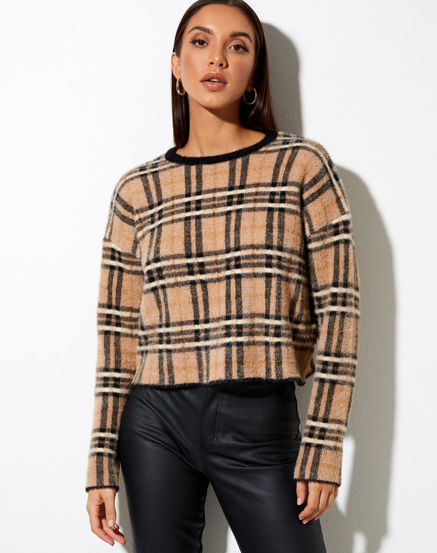 Oki Jumper in Knit Cream Black and White Check