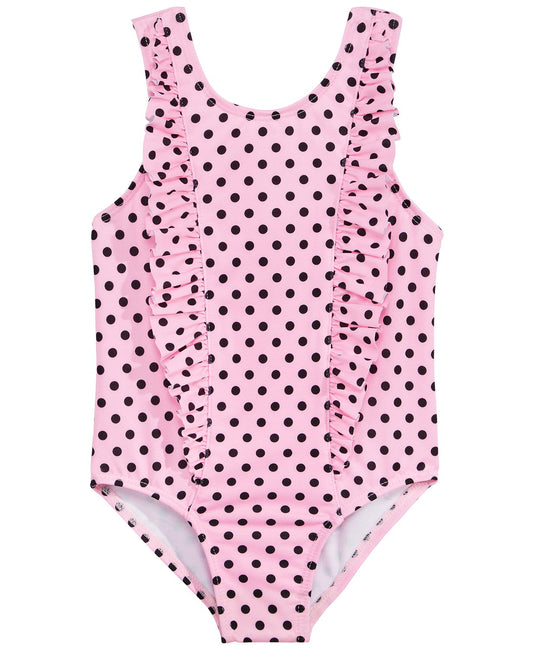 Penelope Mack Classic Pink Polka Dot Ruffled Toddler Bathing Suit
