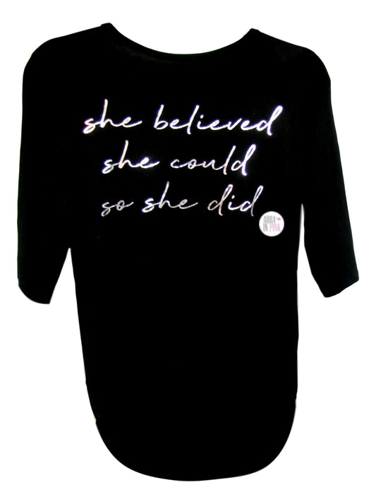 She Believed She Could So She Did Silver Script Ladies High Low Top