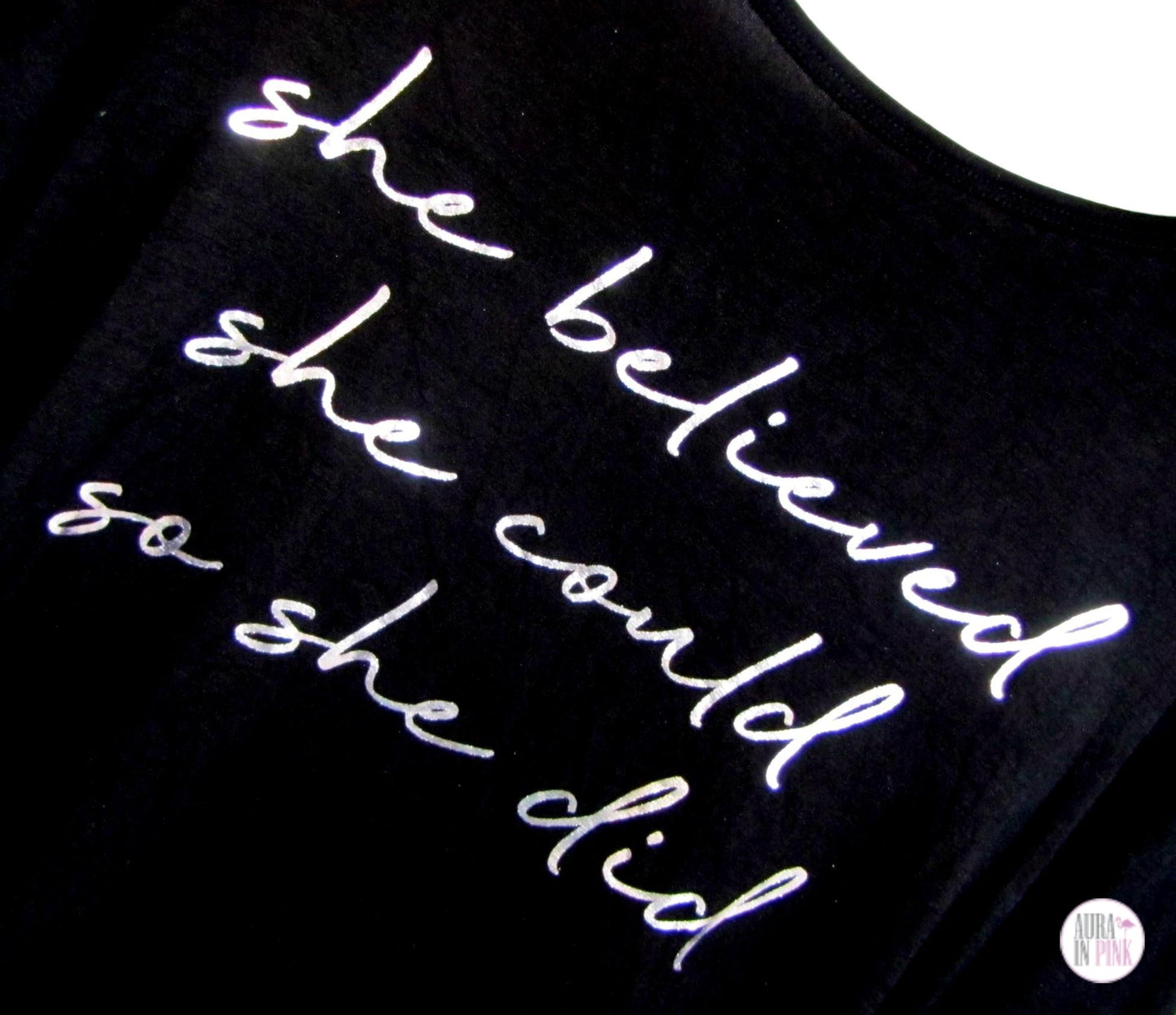 She Believed She Could So She Did Silver Script Ladies High Low Top