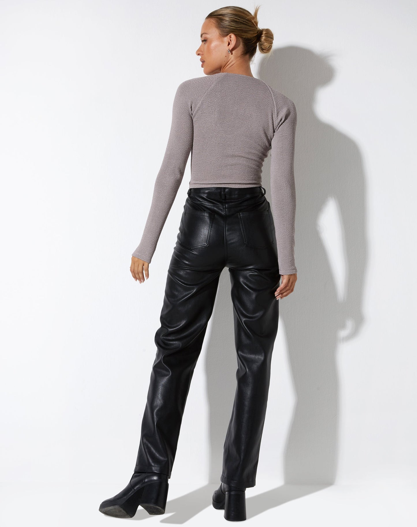 Tamar Long Sleeve Top in Jacquard Rib Tan