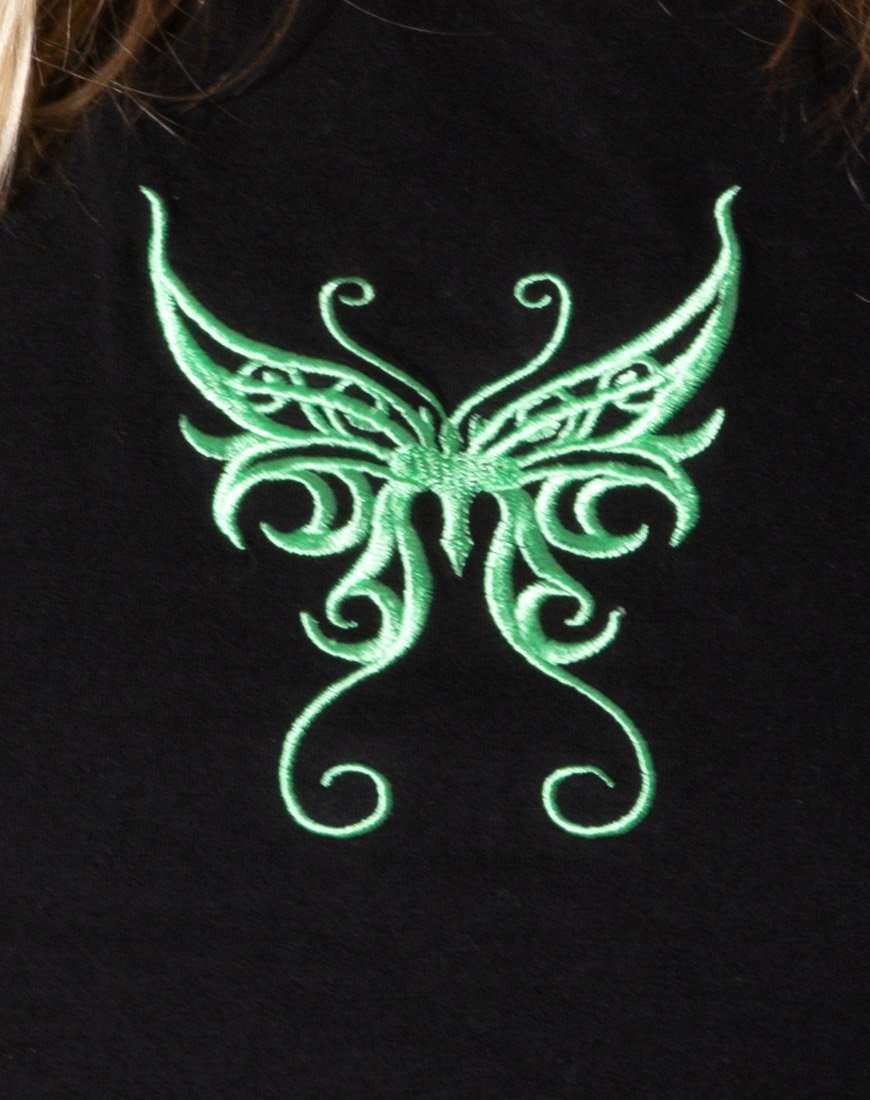 Tindy Crop Top in Black with Butterfly Green Embro