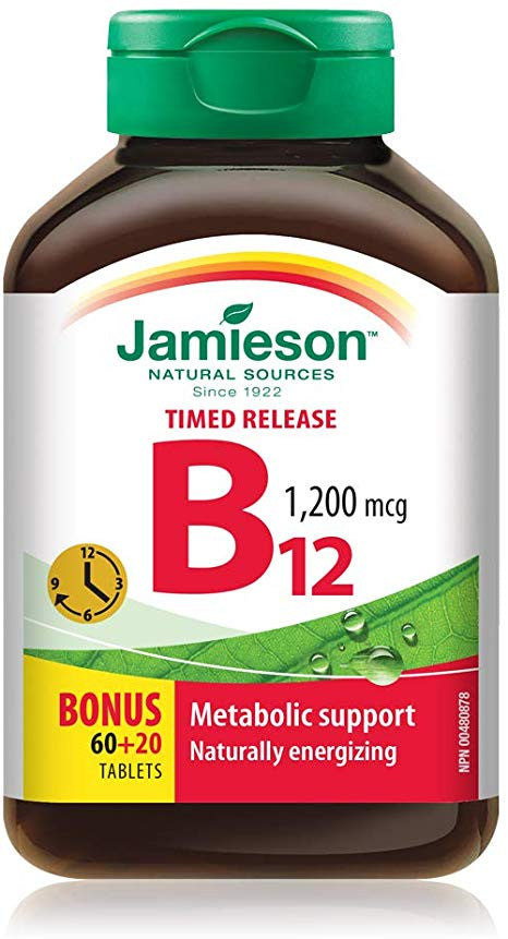 Jamieson - Vitamin B12 1200mcg - Timed Release | BONUS! 60 + 20 Tablets