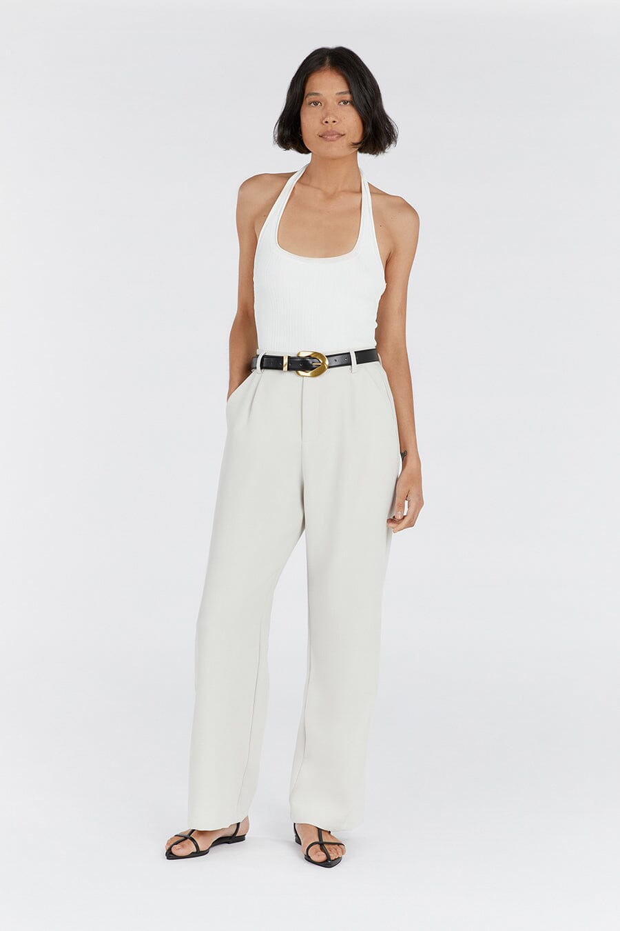 EDDISON OFF WHITE KNIT HALTER TOP Clothing DISSH Boutiques L OFF WHITE