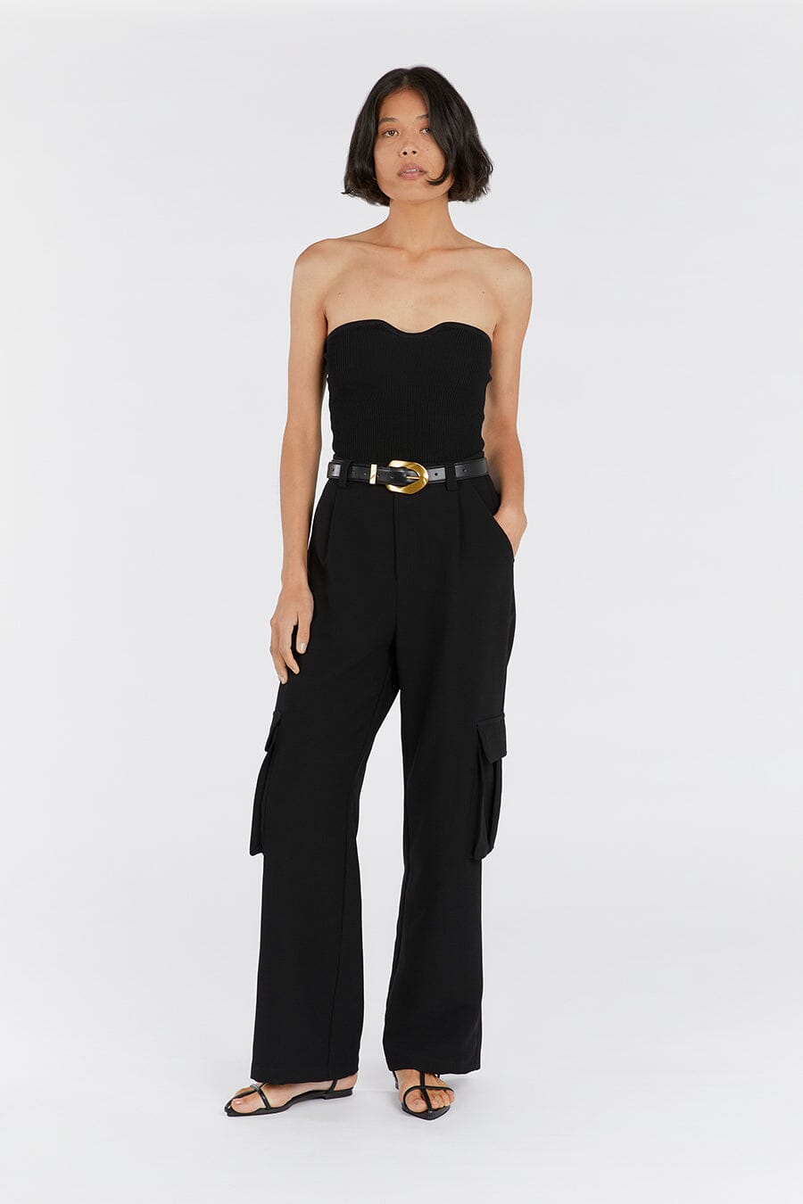 VERONICA BLACK BANDEAU KNIT TOP Clothing DISSH Boutiques L BLACK