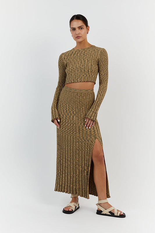 SADIE OLIVE MARLE KNIT MIDI SKIRT Clothing DISSH Boutiques XL OLIVE