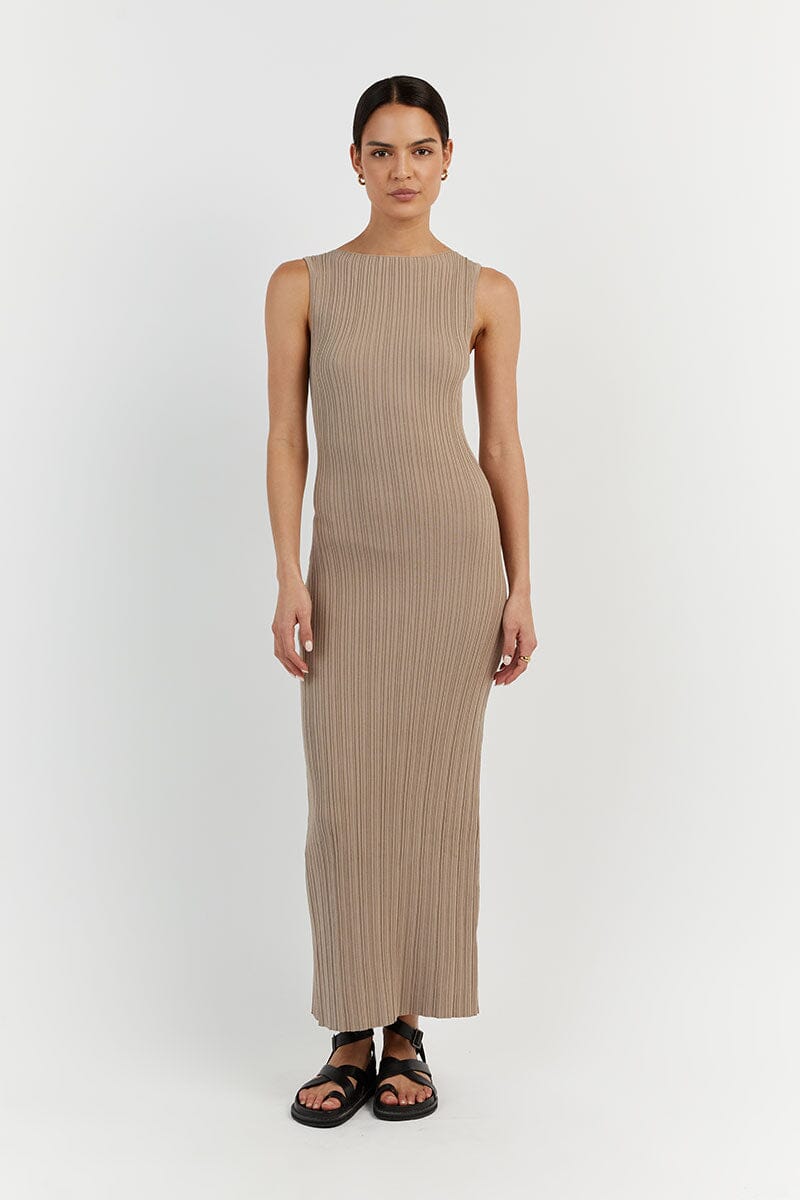 SIENNA TAUPE KNIT MIDI DRESS Clothing DISSH Boutiques XS TAUPE