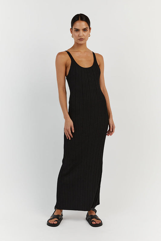 SIENNA BLACK SCOOP MIDI DRESS Clothing DISSH Boutiques L BLACK