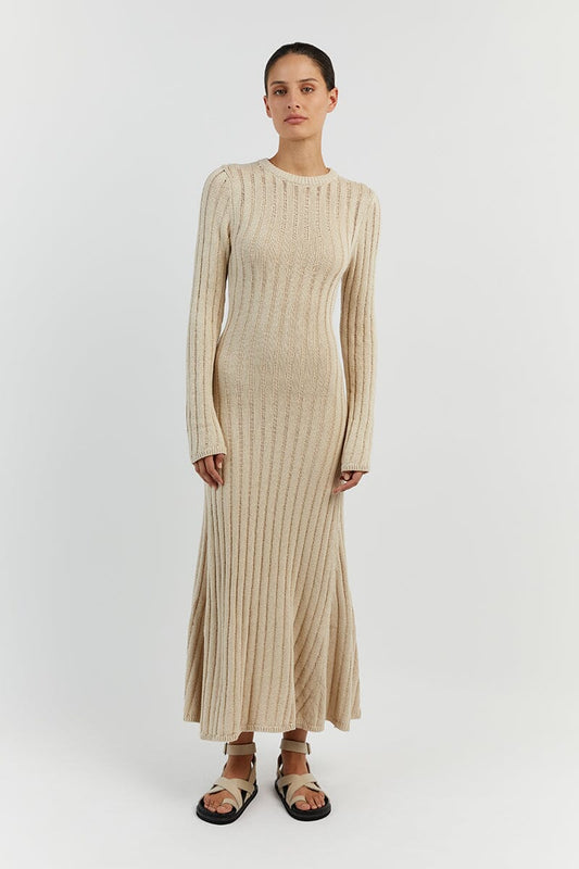 STEVIE NATURAL LONG SLEEVE MAXI DRESS Clothing DISSH Boutiques L NATURAL
