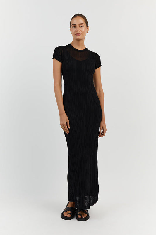 HARPER BLACK CAP SLEEVE MIDI DRESS Clothing DISSH Boutiques L BLACK
