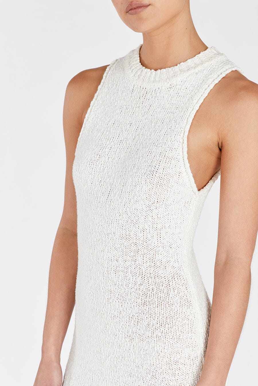 DION OFF WHITE BOUCLE CREW MAXI DRESS