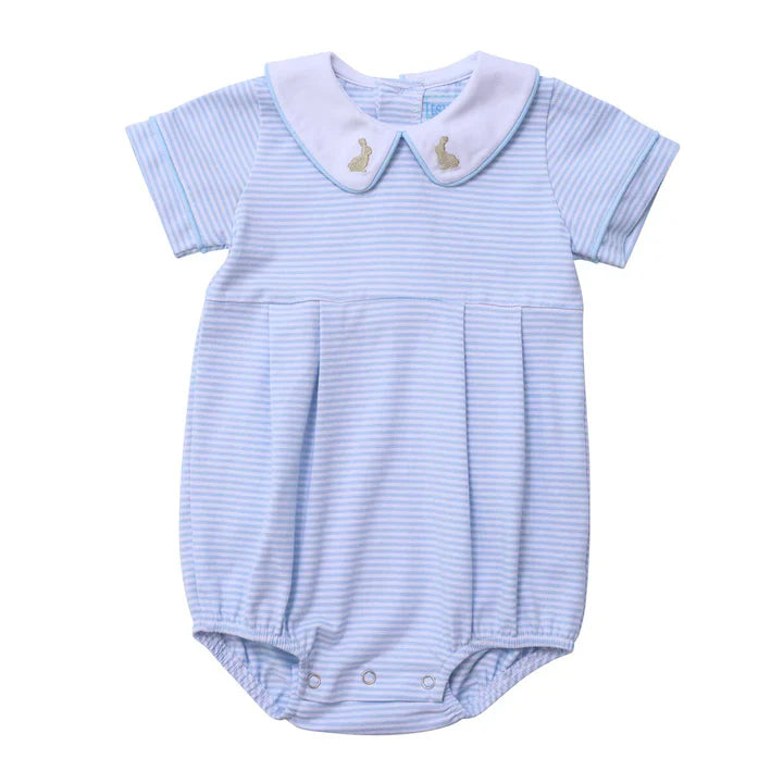 Bunny Embroidered Peter Pan Collar Bubble, Blue