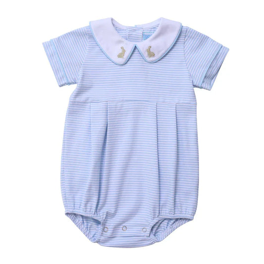 Bunny Embroidered Peter Pan Collar Bubble, Blue