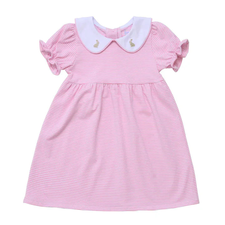 Bunny Embroidered Collar Dress, Pink