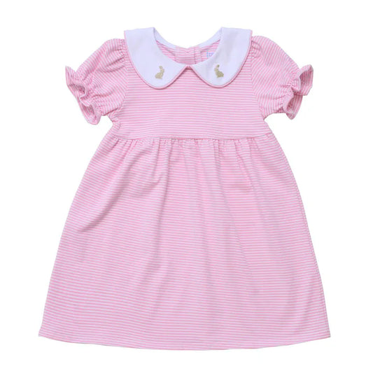 Bunny Embroidered Collar Dress, Pink