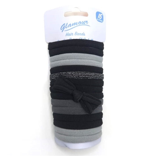 Glamour 15Pc Black & Grey Hair Bands