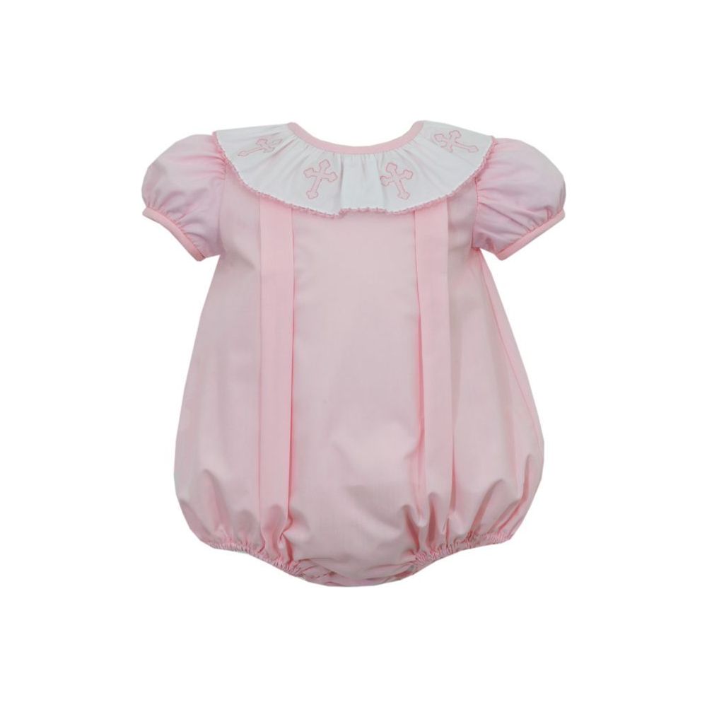 Cross Embroidered Poplin Girls Bubble, Pink