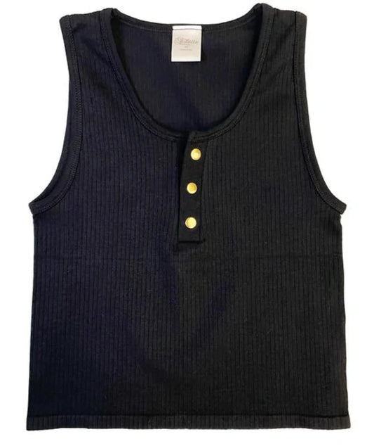 Seamless Waffle Henley Tank, Black