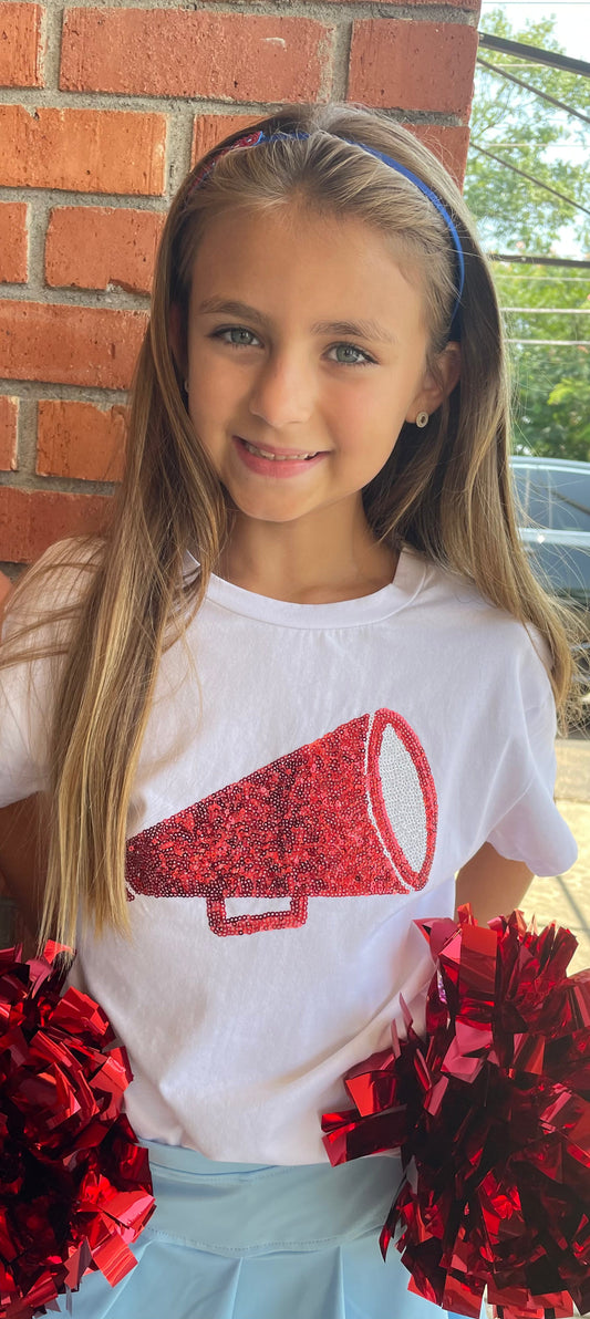Red Sequin Megaphone Boxy Tee
