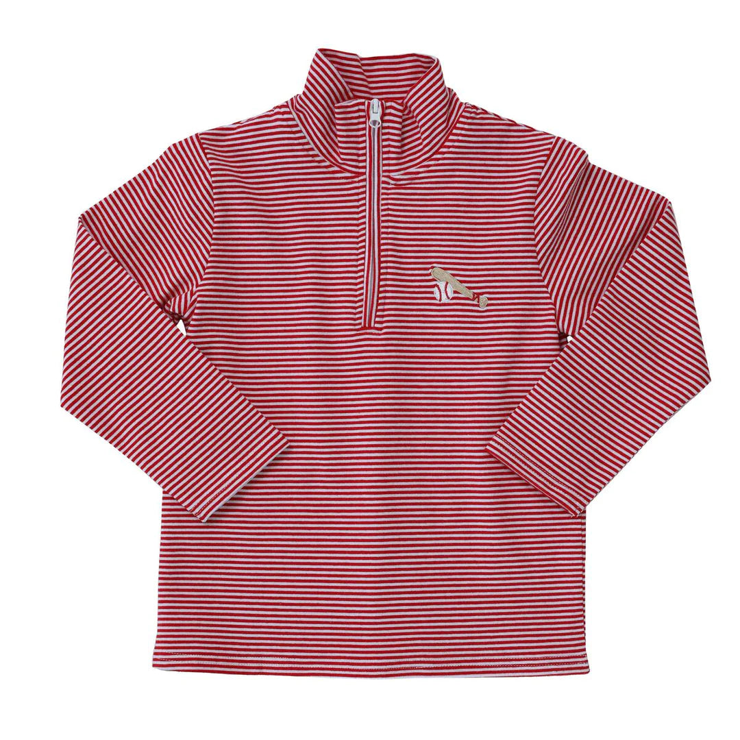 1/4 Zip Baseball Pullover, Red Stripe