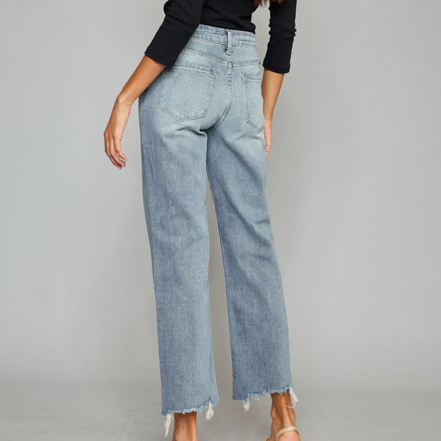 KanCan Women's High Rise Slim Wide Leg Jeans