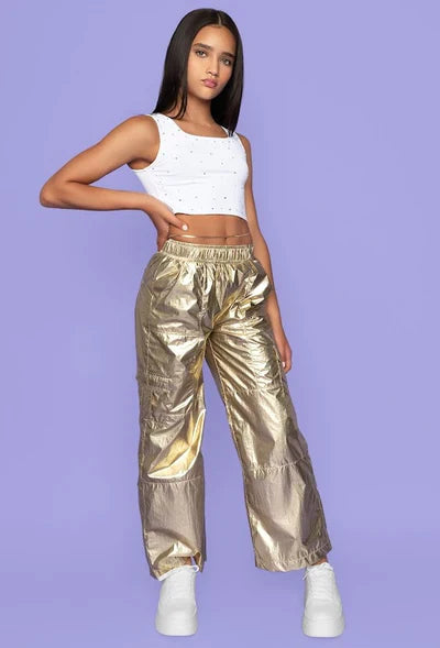 Mia Metallic Gold Cargo Pant