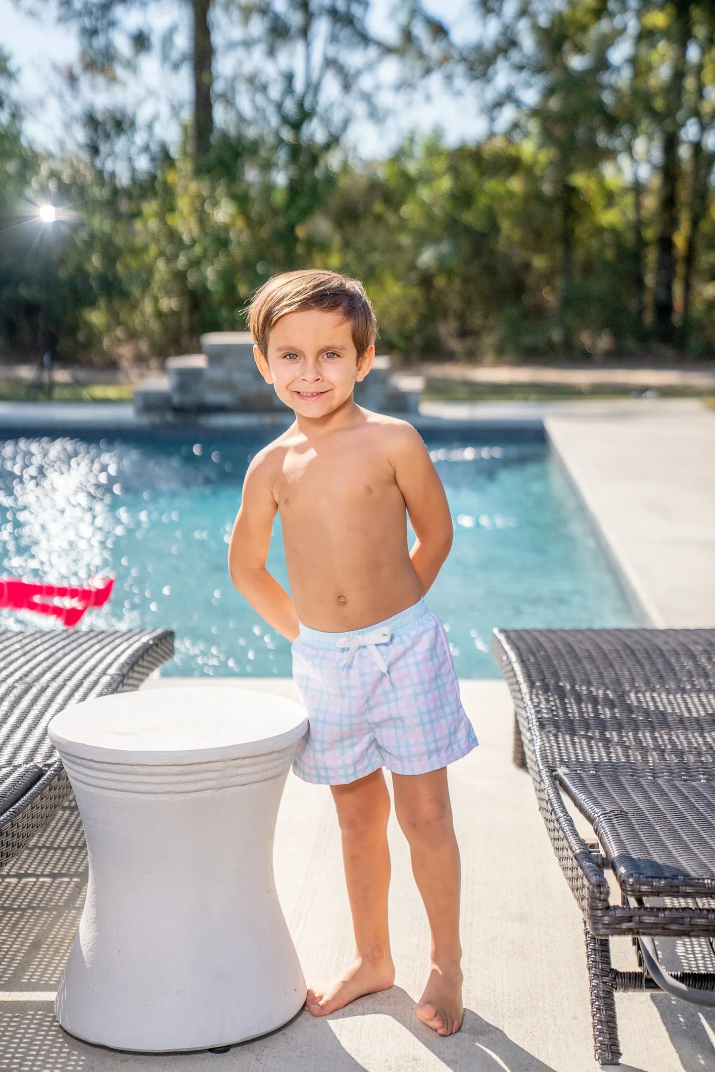 Boys Pastel Plaid Swim Trunk
