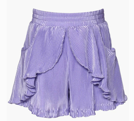 Pleated Tulip Ruffle Short, Purple