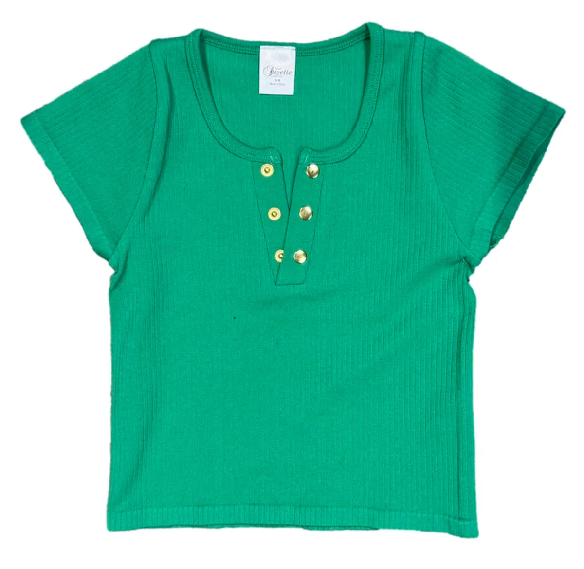 Seamless Rib Cap Sleeve Henley, Green
