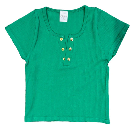 Seamless Rib Cap Sleeve Henley, Green