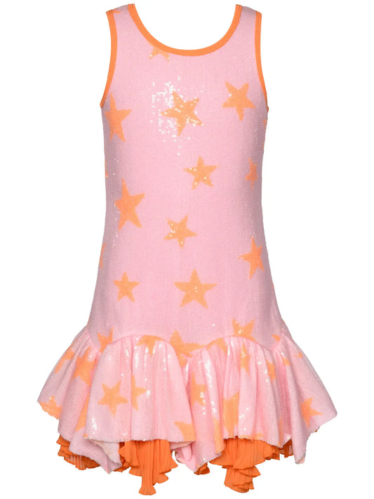 Sequin Dress w/Arched Ruffles at Hem