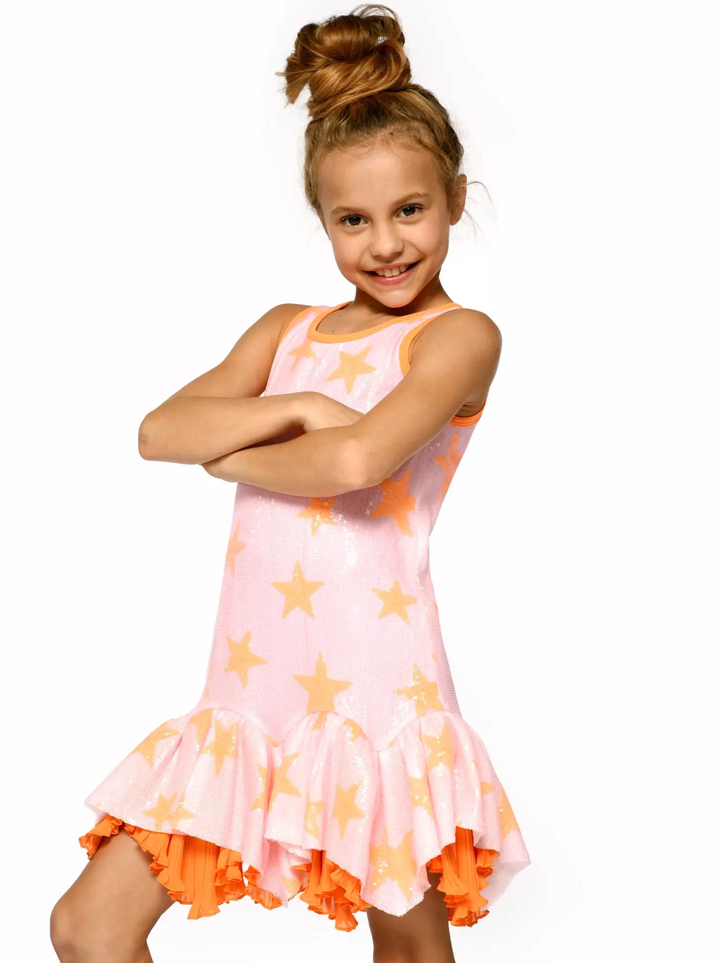 Sequin Dress w/Arched Ruffles at Hem