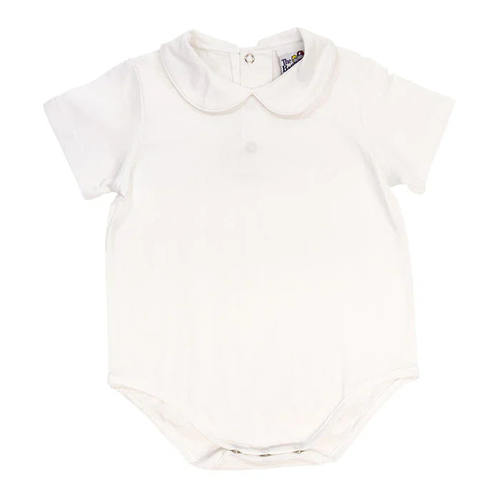 White Knit Peter Pan Collar Onesie, Boy
